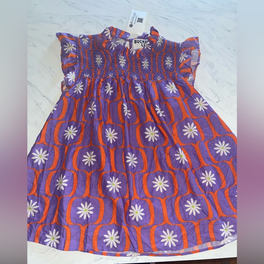 Bucket list Floral rouched blouse purple orange flowy top shirt l new nwt daisy